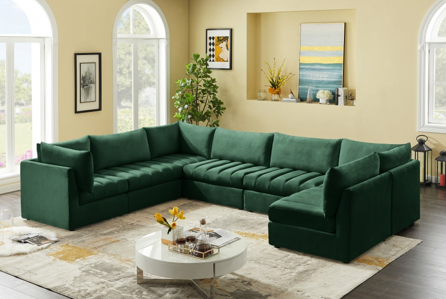 Meridian Furniture - Jacob 140" Velvet Upholstered 7 Piece Modular Sectional - 649Green-Sec7A - GreatFurnitureDeal