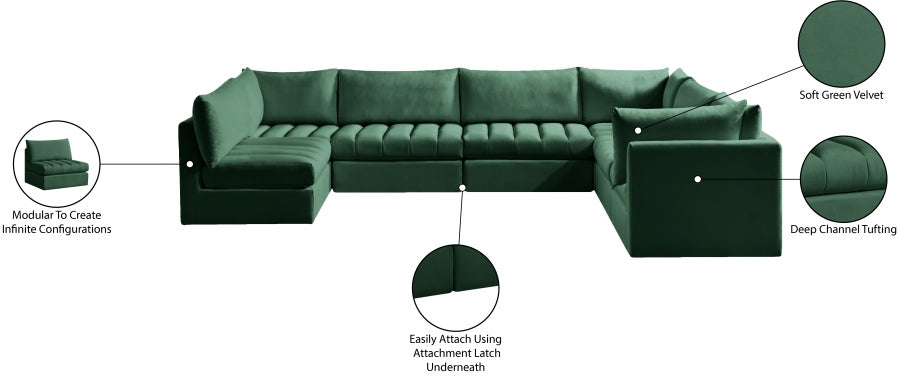 Meridian Furniture - Jacob 140" Velvet Upholstered 7 Piece Modular Sectional - 649Green-Sec7A - GreatFurnitureDeal