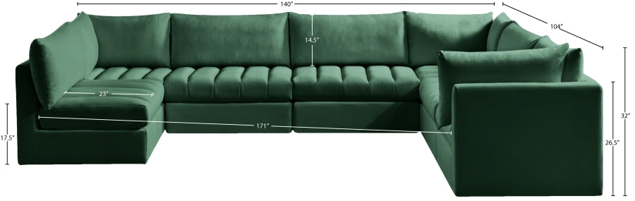 Meridian Furniture - Jacob 140" Velvet Upholstered 7 Piece Modular Sectional - 649Green-Sec7A - GreatFurnitureDeal