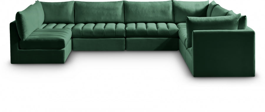 Meridian Furniture - Jacob 140" Velvet Upholstered 7 Piece Modular Sectional - 649Green-Sec7A - GreatFurnitureDeal