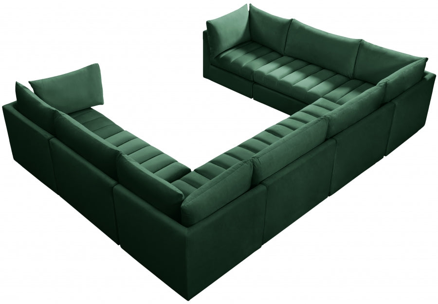 Meridian Furniture - Jacob 140" Velvet Upholstered 8 Piece Modular Sectional - 649Green-Sec8A - GreatFurnitureDeal