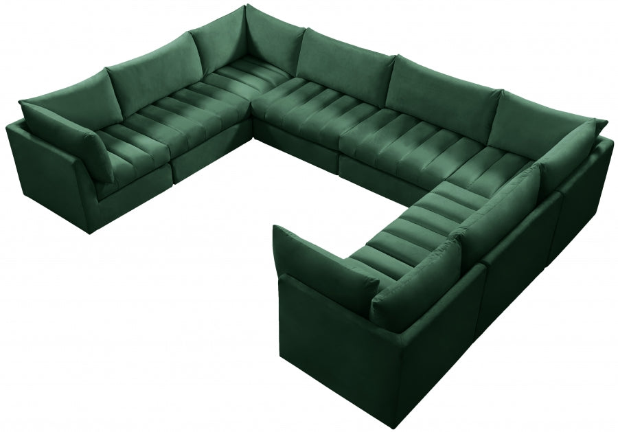 Meridian Furniture - Jacob 140" Velvet Upholstered 8 Piece Modular Sectional - 649Green-Sec8A - GreatFurnitureDeal