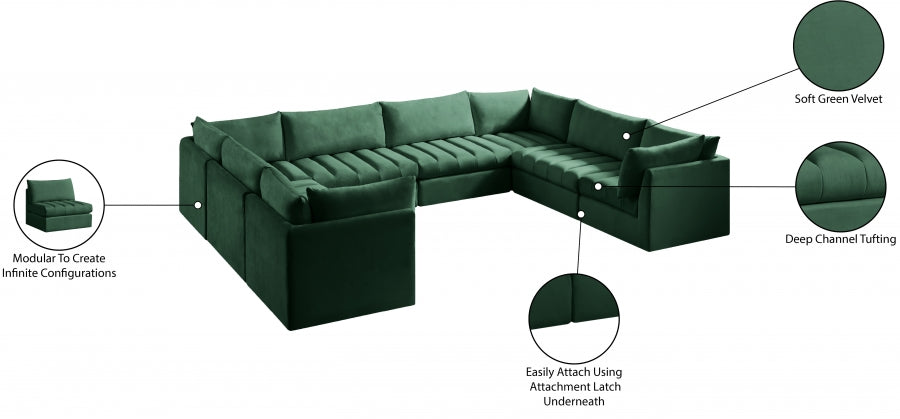 Meridian Furniture - Jacob 140" Velvet Upholstered 8 Piece Modular Sectional - 649Green-Sec8A - GreatFurnitureDeal