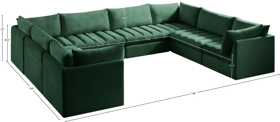 Meridian Furniture - Jacob 140" Velvet Upholstered 8 Piece Modular Sectional - 649Green-Sec8A - GreatFurnitureDeal