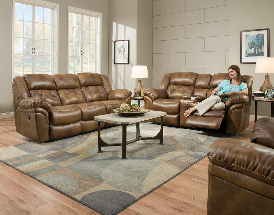 Motion Ease - Denver Double Reclining Sofa in Saddle - 155-30-15 - GreatFurnitureDeal