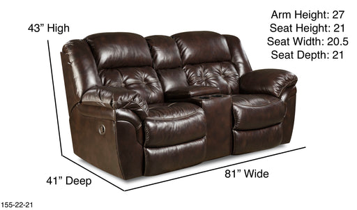 Motion Ease - Denver Reclining Console Loveseat in Brown - 155-22-21 - GreatFurnitureDeal