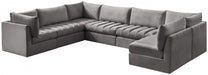 Meridian Furniture - Jacob 140" Velvet Upholstered 7 Piece Modular Sectional - 649Grey-Sec7A - GreatFurnitureDeal