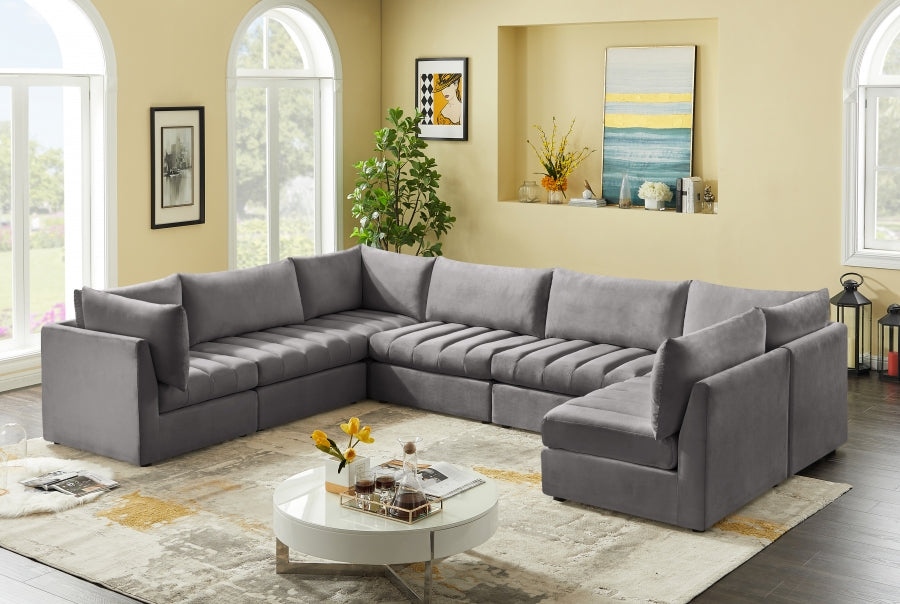 Meridian Furniture - Jacob 140" Velvet Upholstered 7 Piece Modular Sectional - 649Grey-Sec7A - GreatFurnitureDeal