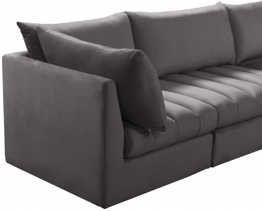 Meridian Furniture - Jacob 140" Velvet Upholstered 7 Piece Modular Sectional - 649Grey-Sec7A - GreatFurnitureDeal