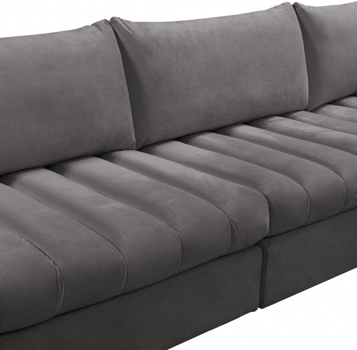 Meridian Furniture - Jacob 140" Velvet Upholstered 7 Piece Modular Sectional - 649Grey-Sec7A - GreatFurnitureDeal