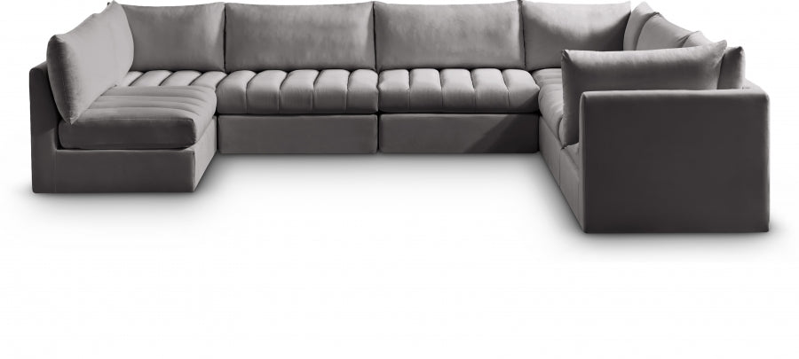 Meridian Furniture - Jacob 140" Velvet Upholstered 7 Piece Modular Sectional - 649Grey-Sec7A - GreatFurnitureDeal