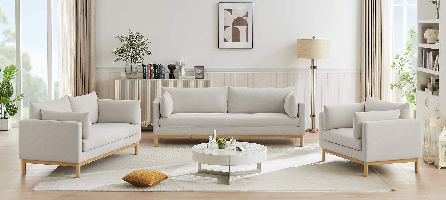 Meridian Furniture - Langham 89.5" Beige Linen Textured Fabric Upholstered Sofa - 157Beige-S - GreatFurnitureDeal