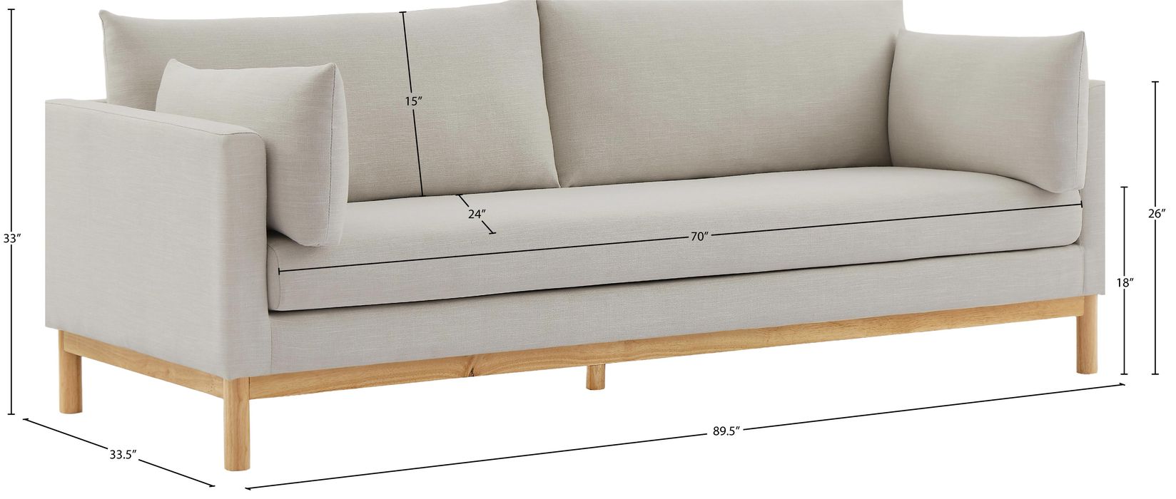 Meridian Furniture - Langham 89.5" Beige Linen Textured Fabric Upholstered Sofa - 157Beige-S - GreatFurnitureDeal