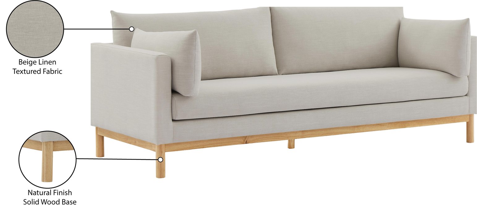 Meridian Furniture - Langham 89.5" Beige Linen Textured Fabric Upholstered Sofa - 157Beige-S - GreatFurnitureDeal