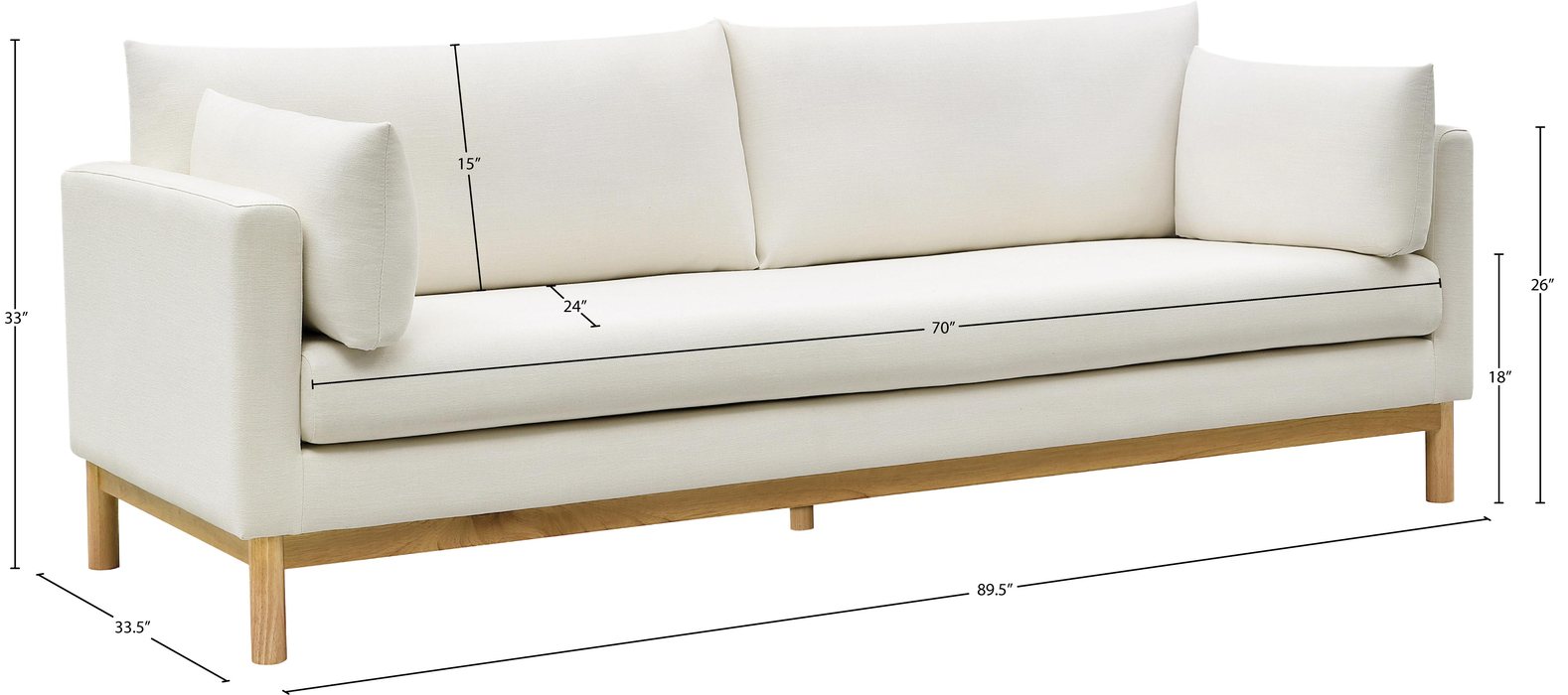 Meridian Furniture - Langham 89.5" Cream Linen Textured Fabric Upholstered Sofa - 157Cream-S - GreatFurnitureDeal