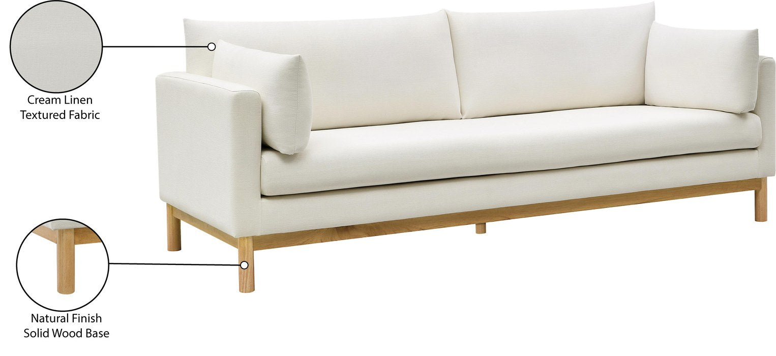 Meridian Furniture - Langham 89.5" Cream Linen Textured Fabric Upholstered Sofa - 157Cream-S - GreatFurnitureDeal