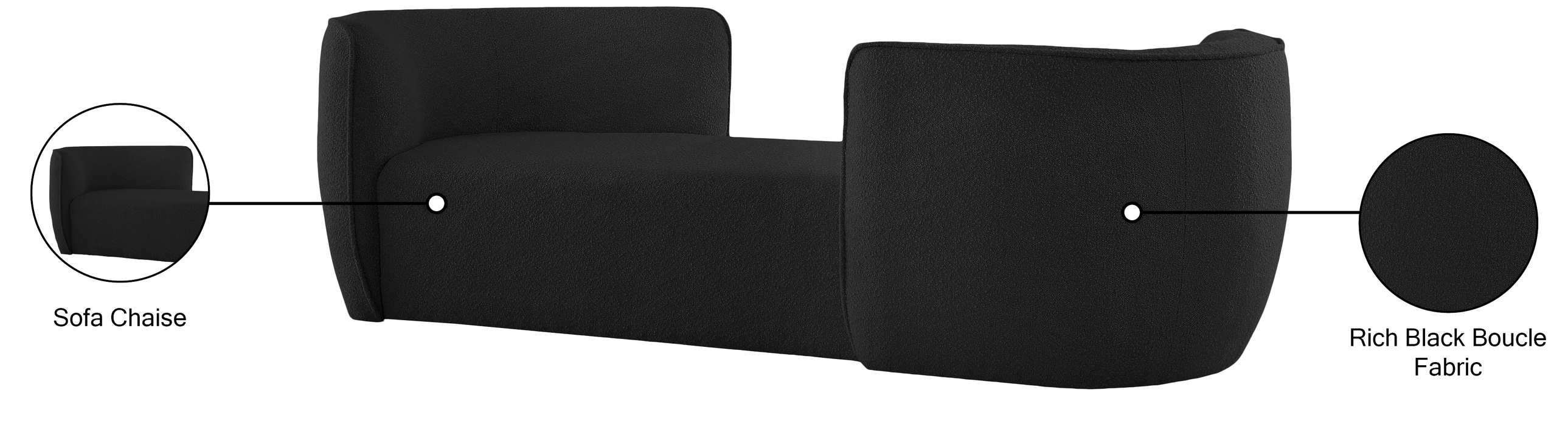 Meridian Furniture - Hilton Black Boucle Fabric Upholstered Chaise Lounge - 158Black - GreatFurnitureDeal