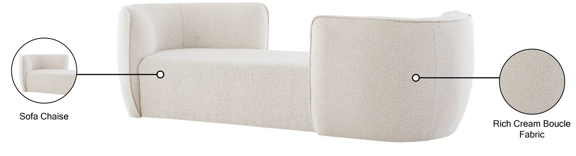 Meridian Furniture - Hilton Cream Boucle Fabric Upholstered Chaise Lounge - 158Cream - GreatFurnitureDeal