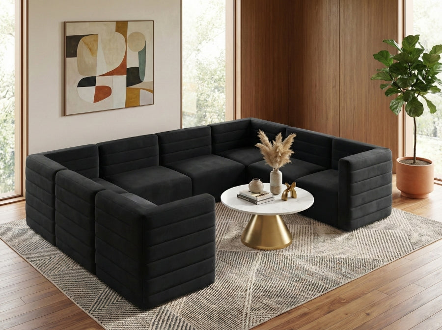 Meridian Furniture - Quincy 126" Velvet Upholstered Comfort 8 Piece Modular Sectional - 677Black-Sec8A - GreatFurnitureDeal
