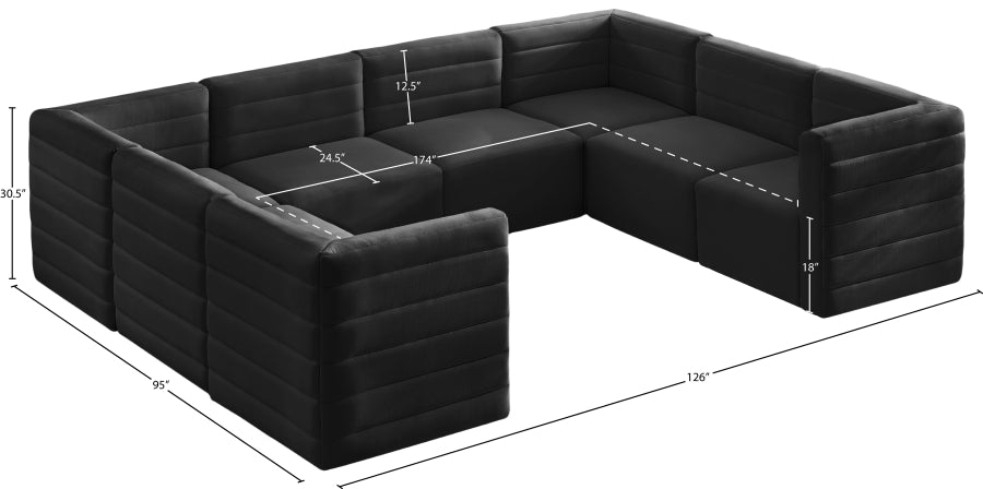 Meridian Furniture - Quincy 126" Velvet Upholstered Comfort 8 Piece Modular Sectional - 677Black-Sec8A - GreatFurnitureDeal