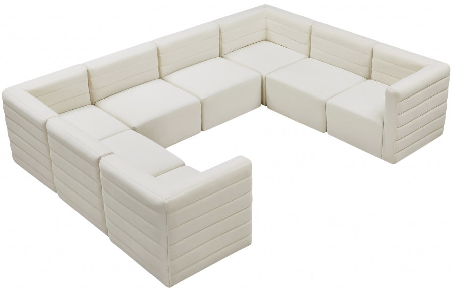 Meridian Furniture - Quincy 126" Velvet Upholstered Comfort 8 Piece Modular Sectional - 677Cream-Sec8A - GreatFurnitureDeal
