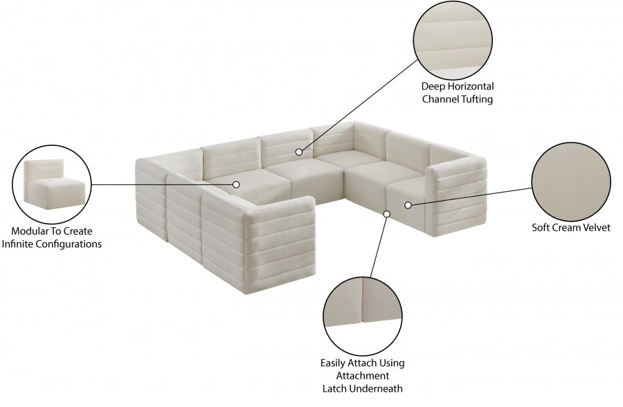 Meridian Furniture - Quincy 126" Velvet Upholstered Comfort 8 Piece Modular Sectional - 677Cream-Sec8A - GreatFurnitureDeal