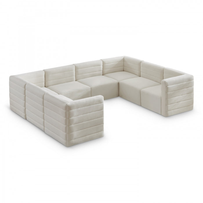 Meridian Furniture - Quincy 126" Velvet Upholstered Comfort 8 Piece Modular Sectional - 677Cream-Sec8A - GreatFurnitureDeal