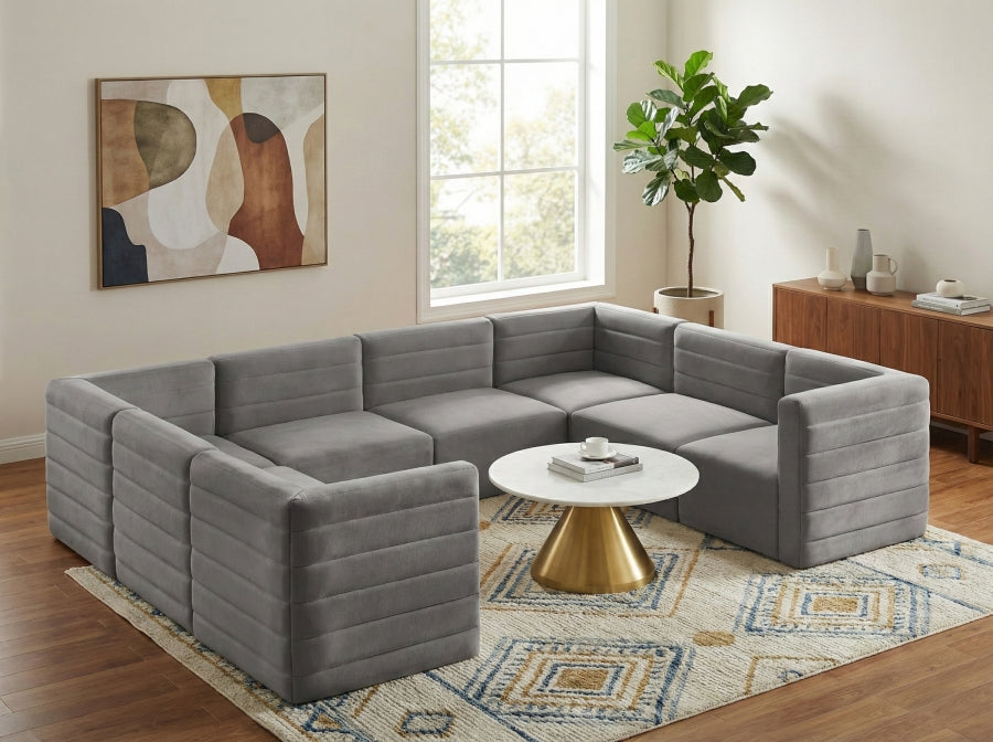 Meridian Furniture - Quincy 126" Velvet Upholstered Comfort 8 Piece Modular Sectional - 677Grey-Sec8A - GreatFurnitureDeal