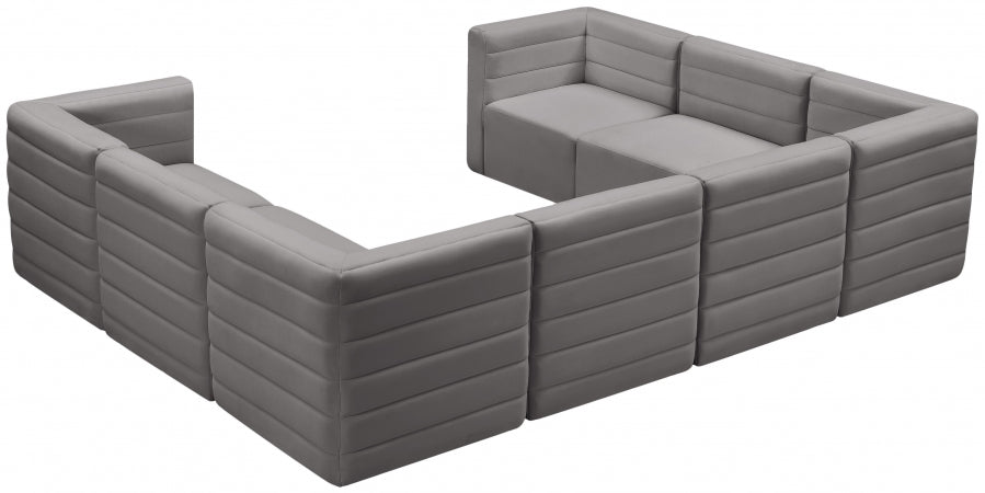 Meridian Furniture - Quincy 126" Velvet Upholstered Comfort 8 Piece Modular Sectional - 677Grey-Sec8A - GreatFurnitureDeal