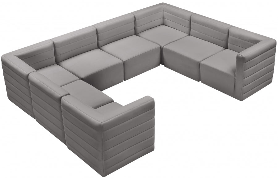 Meridian Furniture - Quincy 126" Velvet Upholstered Comfort 8 Piece Modular Sectional - 677Grey-Sec8A - GreatFurnitureDeal