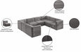 Meridian Furniture - Quincy 126" Velvet Upholstered Comfort 8 Piece Modular Sectional - 677Grey-Sec8A - GreatFurnitureDeal