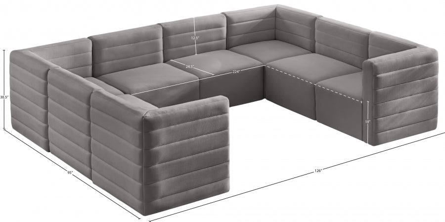 Meridian Furniture - Quincy 126" Velvet Upholstered Comfort 8 Piece Modular Sectional - 677Grey-Sec8A - GreatFurnitureDeal