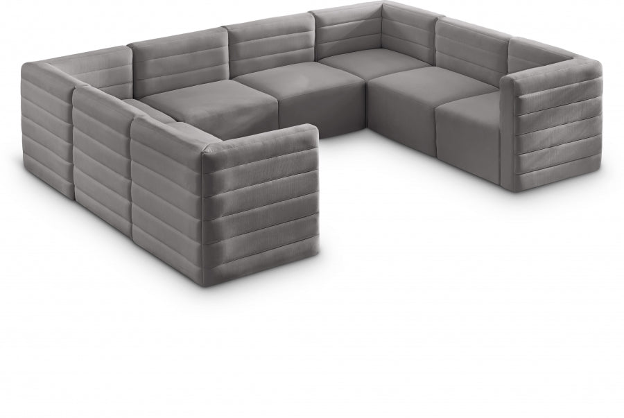 Meridian Furniture - Quincy 126" Velvet Upholstered Comfort 8 Piece Modular Sectional - 677Grey-Sec8A - GreatFurnitureDeal