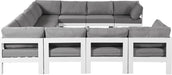 Meridian Furniture - Nizuc 150" Water Resistant Fabric Upholstered Outdoor Patio 11 Piece Modular Sectional - 375Grey-Sec11A - GreatFurnitureDeal