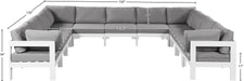 Meridian Furniture - Nizuc 150" Water Resistant Fabric Upholstered Outdoor Patio 11 Piece Modular Sectional - 375Grey-Sec11A - GreatFurnitureDeal