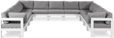 Meridian Furniture - Nizuc 150" Water Resistant Fabric Upholstered Outdoor Patio 11 Piece Modular Sectional - 375Grey-Sec11A - GreatFurnitureDeal