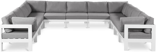 Meridian Furniture - Nizuc 150" Water Resistant Fabric Upholstered Outdoor Patio 11 Piece Modular Sectional - 375Grey-Sec11A - GreatFurnitureDeal