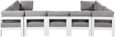 Meridian Furniture - Nizuc 150" Water Resistant Fabric Upholstered Outdoor Patio 9 Piece Modular Sectional - 375Grey-Sec9C - GreatFurnitureDeal