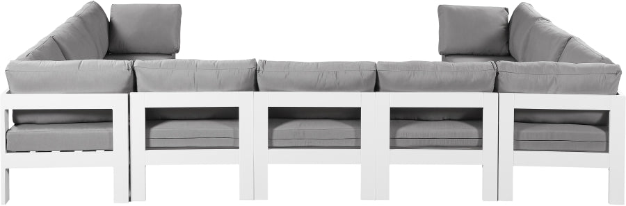 Meridian Furniture - Nizuc 150" Water Resistant Fabric Upholstered Outdoor Patio 9 Piece Modular Sectional - 375Grey-Sec9C - GreatFurnitureDeal