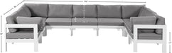 Meridian Furniture - Nizuc 150" Water Resistant Fabric Upholstered Outdoor Patio 9 Piece Modular Sectional - 375Grey-Sec9C - GreatFurnitureDeal