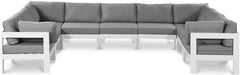 Meridian Furniture - Nizuc 150" Water Resistant Fabric Upholstered Outdoor Patio 9 Piece Modular Sectional - 375Grey-Sec9C - GreatFurnitureDeal