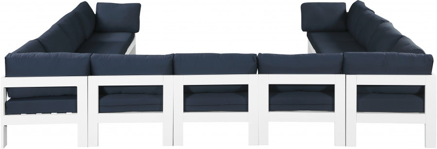 Meridian Furniture - Nizuc 150" Water Resistant Fabric Upholstered Outdoor Patio 11 Piece Modular Sectional - 375Navy-Sec11A - GreatFurnitureDeal