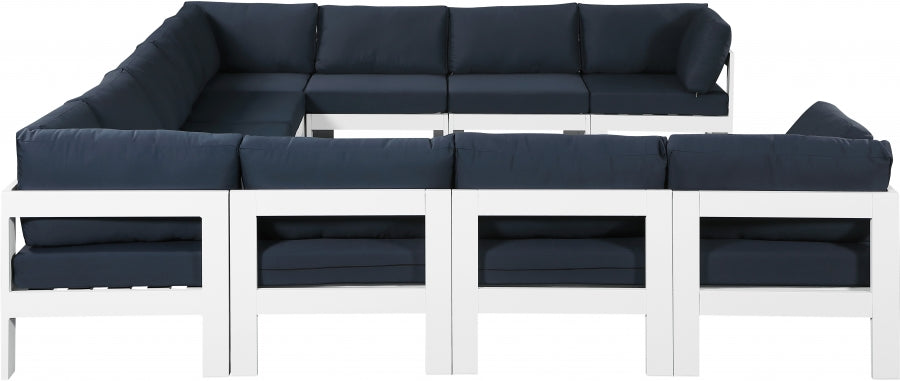 Meridian Furniture - Nizuc 150" Water Resistant Fabric Upholstered Outdoor Patio 11 Piece Modular Sectional - 375Navy-Sec11A - GreatFurnitureDeal