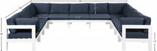 Meridian Furniture - Nizuc 150" Water Resistant Fabric Upholstered Outdoor Patio 11 Piece Modular Sectional - 375Navy-Sec11A - GreatFurnitureDeal