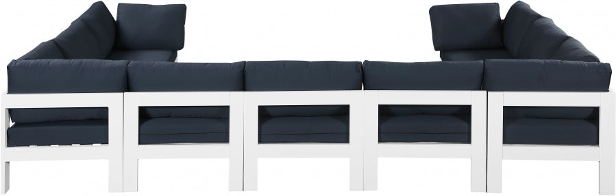 Meridian Furniture - Nizuc 150" Water Resistant Fabric Upholstered Outdoor Patio 9 Piece Modular Sectional - 375Navy-Sec9C - GreatFurnitureDeal