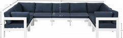 Meridian Furniture - Nizuc 150" Water Resistant Fabric Upholstered Outdoor Patio 9 Piece Modular Sectional - 375Navy-Sec9C - GreatFurnitureDeal