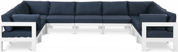 Meridian Furniture - Nizuc 150" Water Resistant Fabric Upholstered Outdoor Patio 9 Piece Modular Sectional - 375Navy-Sec9C - GreatFurnitureDeal