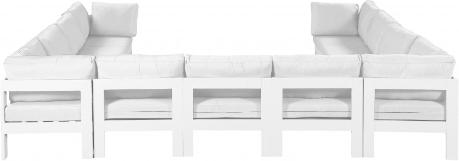 Meridian Furniture - Nizuc 150" Water Resistant Fabric Upholstered Outdoor Patio 11 Piece Modular Sectional - 375White-Sec11A - GreatFurnitureDeal