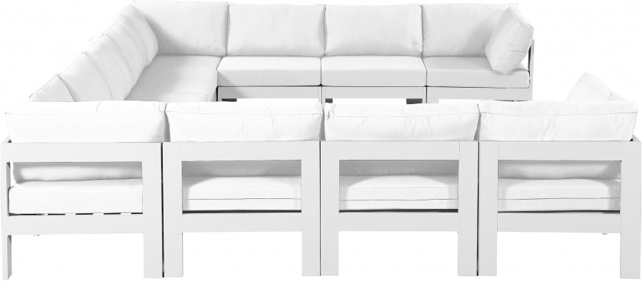 Meridian Furniture - Nizuc 150" Water Resistant Fabric Upholstered Outdoor Patio 11 Piece Modular Sectional - 375White-Sec11A - GreatFurnitureDeal