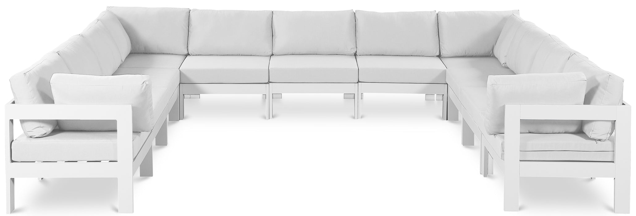Meridian Furniture - Nizuc 150" Water Resistant Fabric Upholstered Outdoor Patio 11 Piece Modular Sectional - 375White-Sec11A - GreatFurnitureDeal